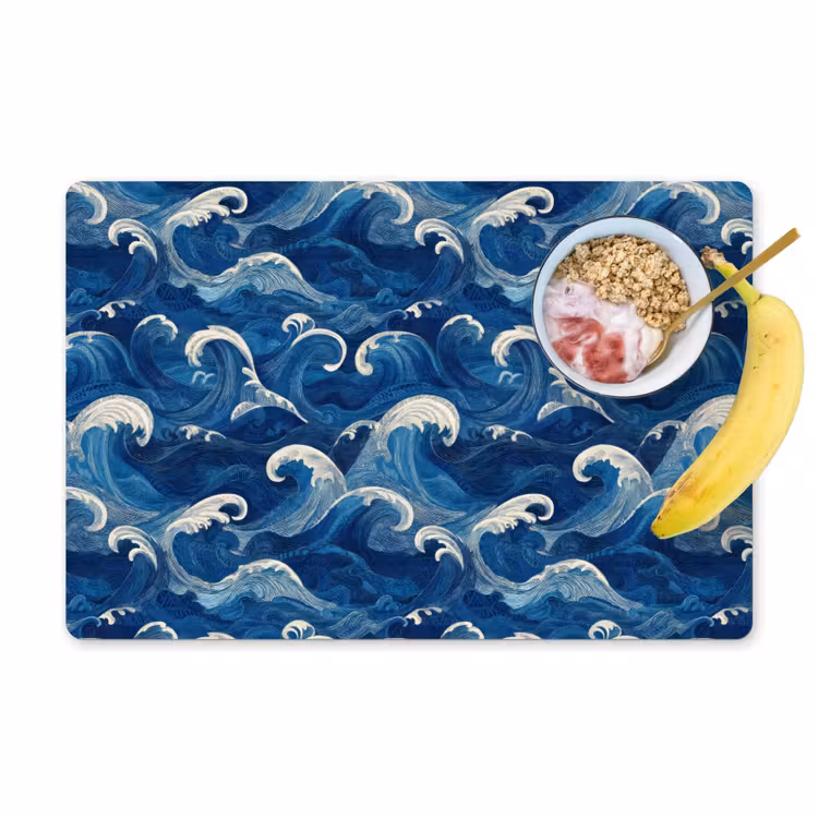 Placemat - 6 stuks - Japans - Oceaan - Golven - Blauw — 1