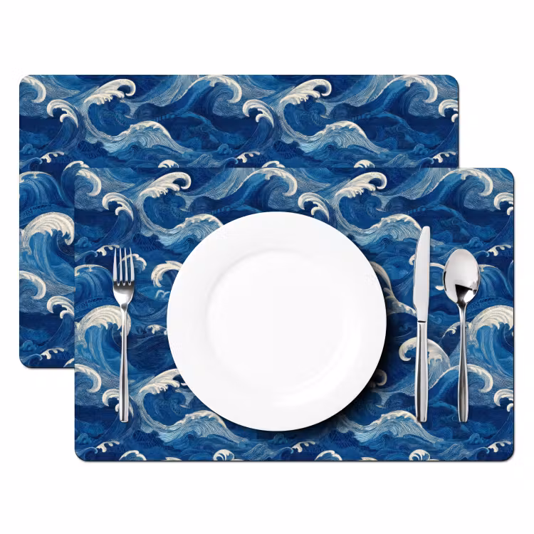 Placemat - 6 stuks - Japans - Oceaan - Golven - Blauw — 2