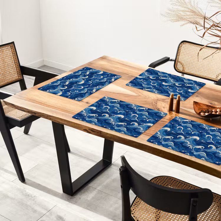 Placemat - 6 stuks - Japans - Oceaan - Golven - Blauw — 5