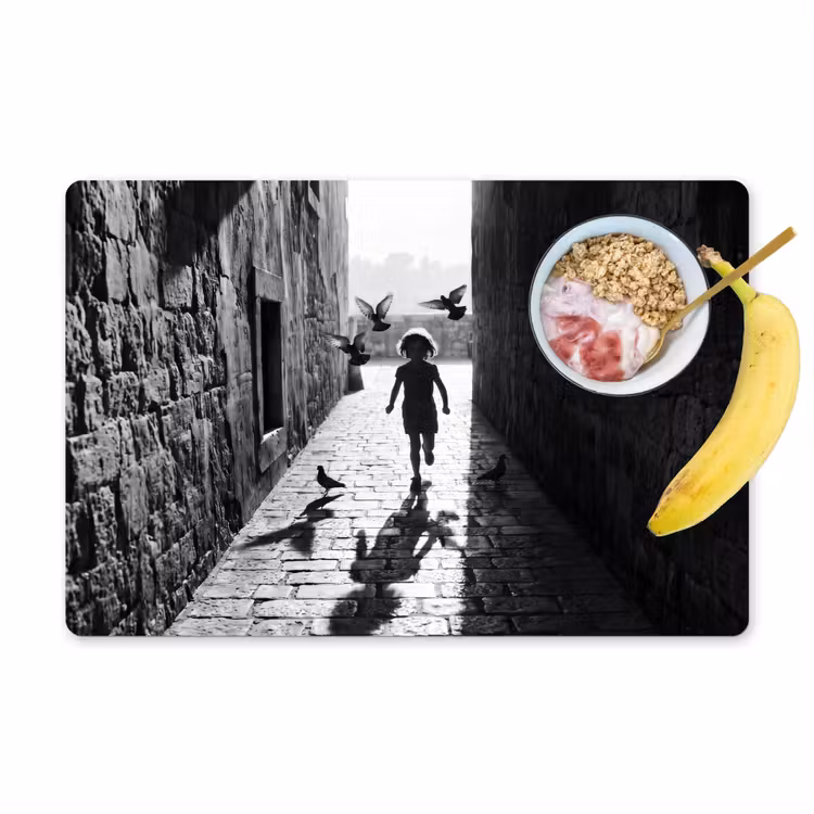 Placemat - 6 stuks - Kind - Vogel - Straat - Zwart-wit - Spelen — 1
