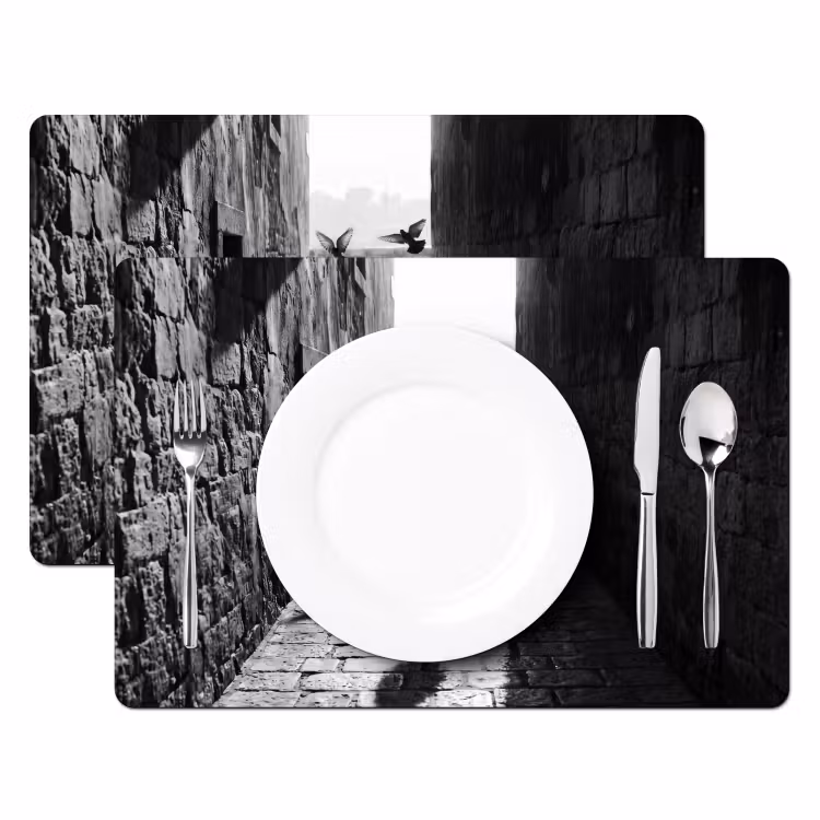 Placemat - 6 stuks - Kind - Vogel - Straat - Zwart-wit - Spelen — 2