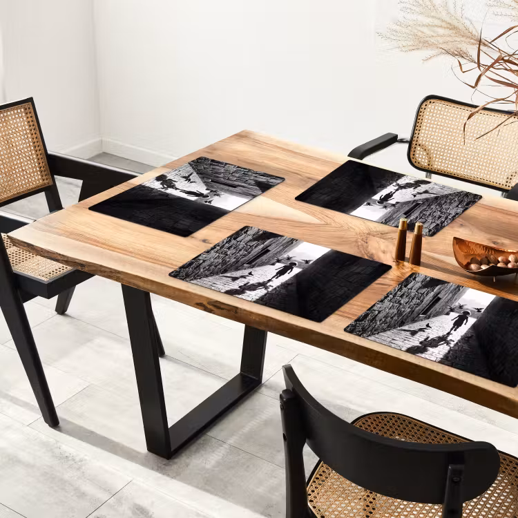 Placemat - 6 stuks - Kind - Vogel - Straat - Zwart-wit - Spelen — 5