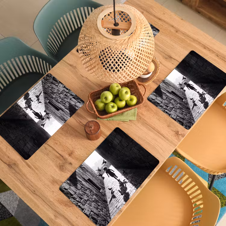 Placemat - 6 stuks - Kind - Vogel - Straat - Zwart-wit - Spelen — 6