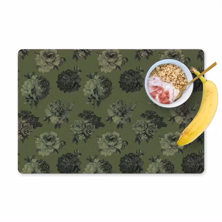 Placemat - 6 stuks - Klassiek - botanisch - Olijfgroen - Bloemen — 1