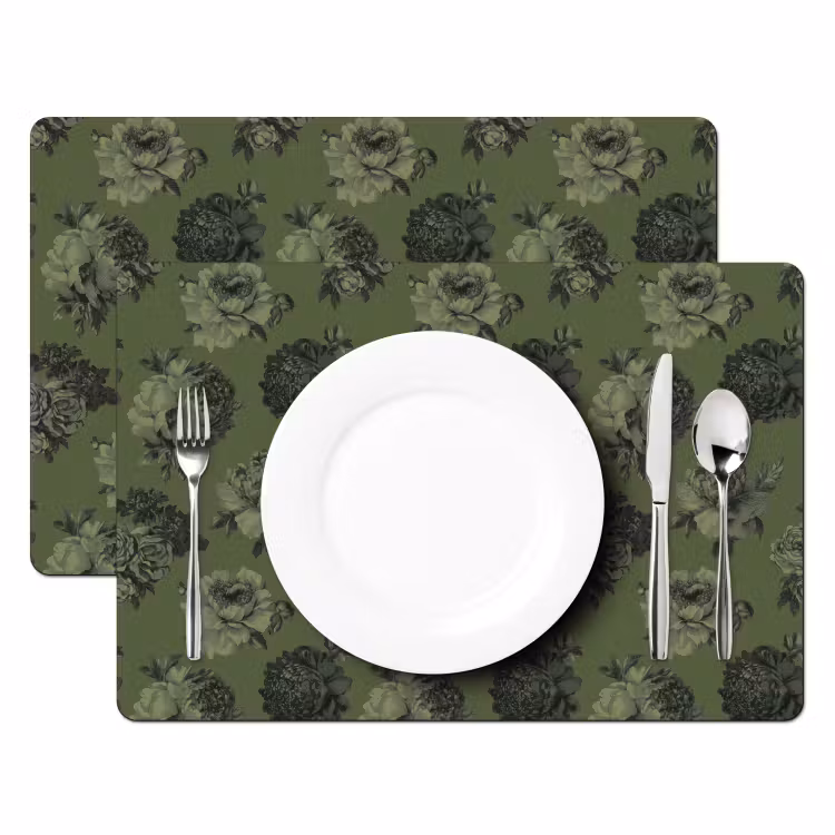 Placemat - 6 stuks - Klassiek - botanisch - Olijfgroen - Bloemen — 2