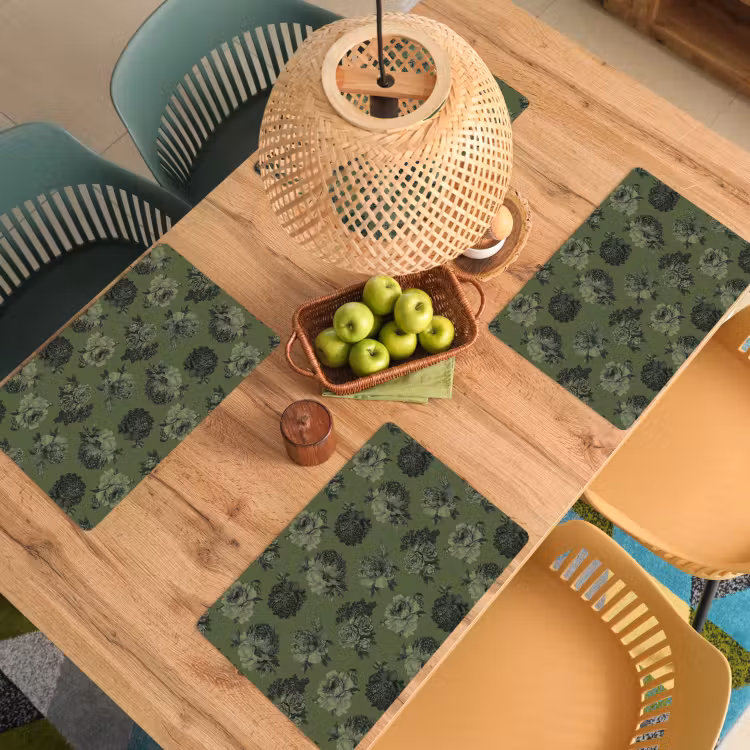 Placemat - 6 stuks - Klassiek - botanisch - Olijfgroen - Bloemen — 6