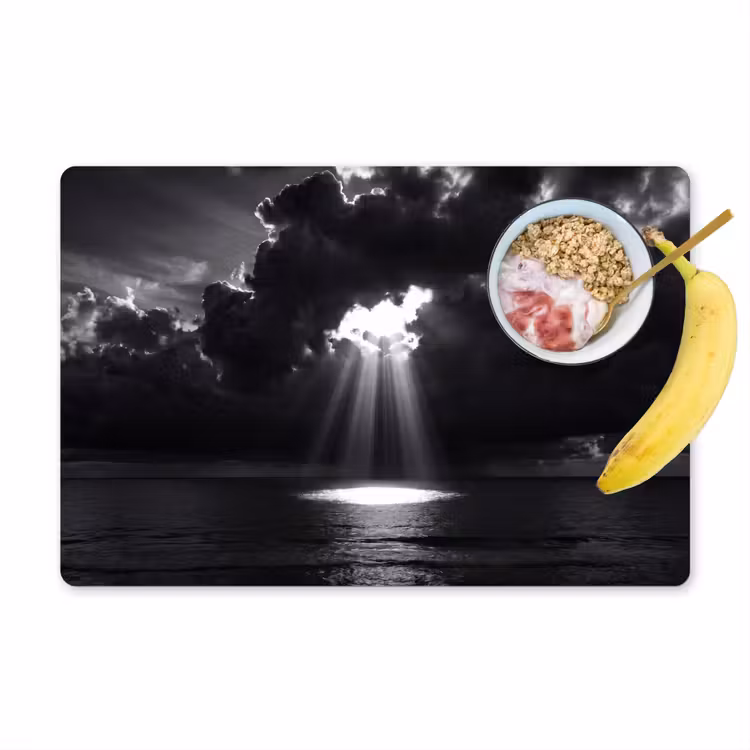 Placemat - 6 stuks - Licht - Wolken - Zee - Zwart-wit - Natuur — 1