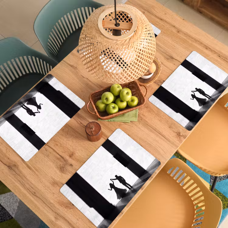 Placemat - 6 stuks - Mensen - Schaduw - Dans - Zwart-wit - Liefde — 6