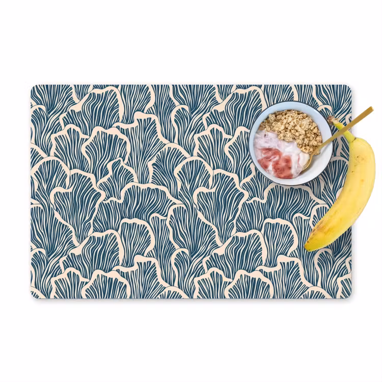 Placemat - 6 stuks - Organisch - Blauw - Crème - Schelpen — 1