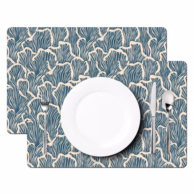 Placemat - 6 stuks - Organisch - Blauw - Crème - Schelpen — 2