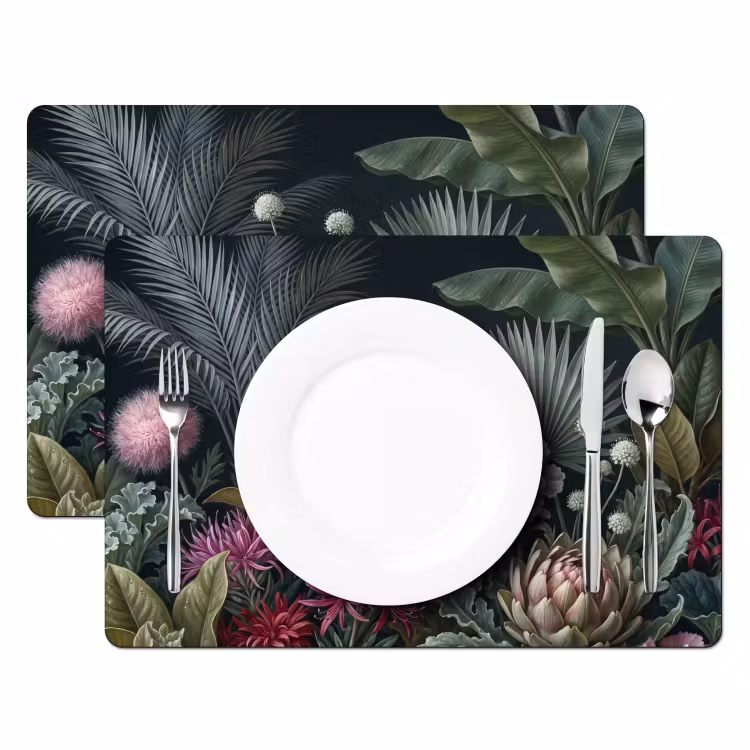 Placemat - 6 stuks - Planten - Tropisch - Botanisch - Donker - Groen — 2