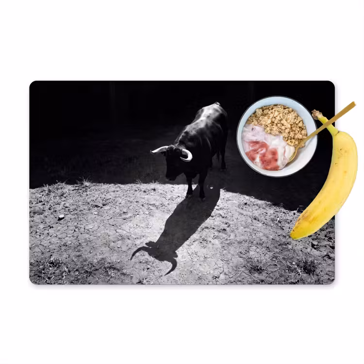 Placemat - 6 stuks - Stier - Schaduw - Dieren - Contrast - Zwart-wit — 1