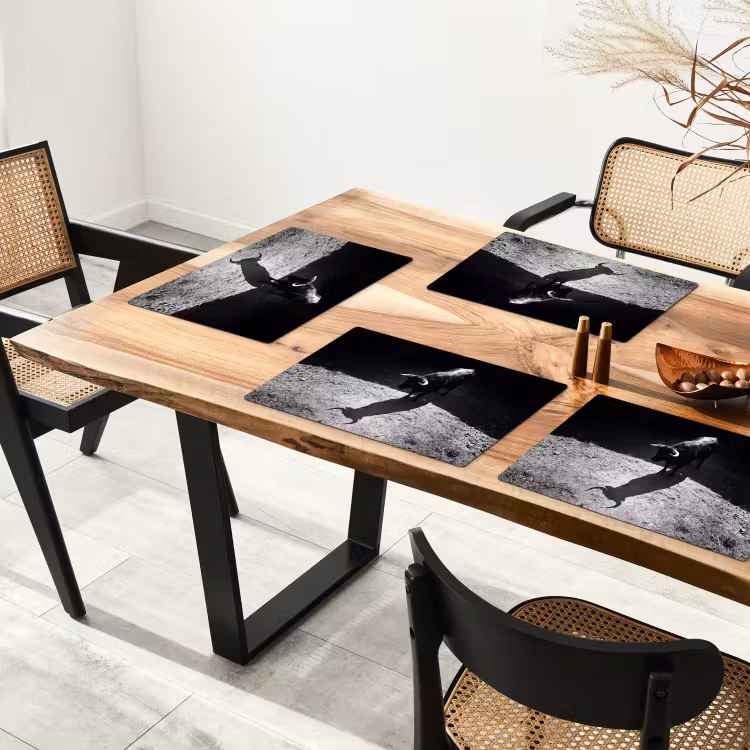 Placemat - 6 stuks - Stier - Schaduw - Dieren - Contrast - Zwart-wit — 5