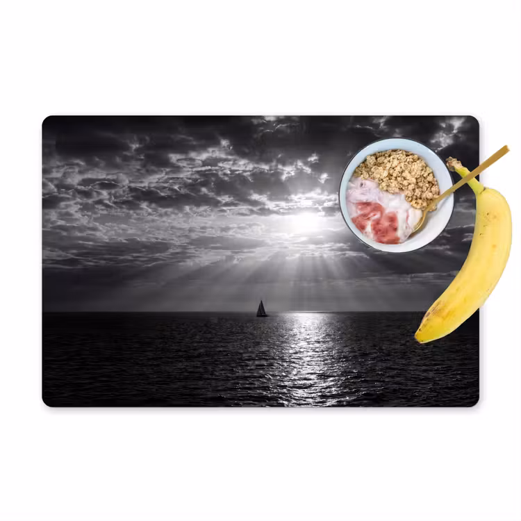 Placemat - 6 stuks - Water - Boot - Lucht - Natuur - Zwart-wit — 1