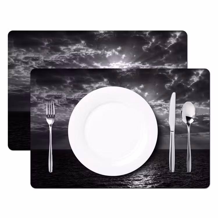 Placemat - 6 stuks - Water - Boot - Lucht - Natuur - Zwart-wit — 2