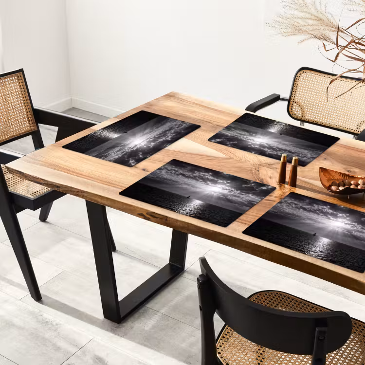 Placemat - 6 stuks - Water - Boot - Lucht - Natuur - Zwart-wit — 5