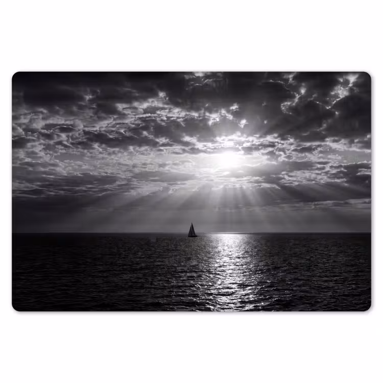 Placemat - 6 stuks - Water - Boot - Lucht - Natuur - Zwart-wit — 7