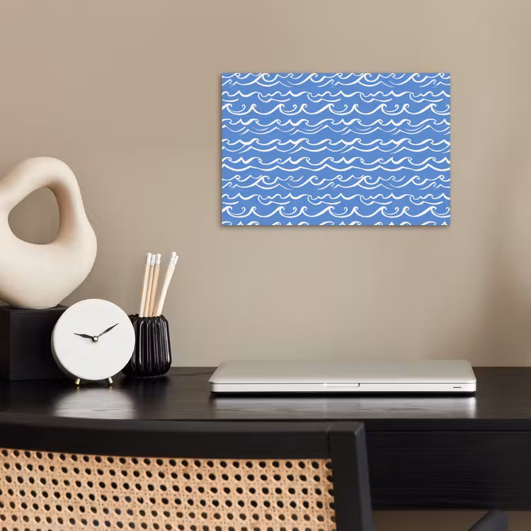 Poster - Blauw - Wit - Simpel - Getekend - Golven — 2