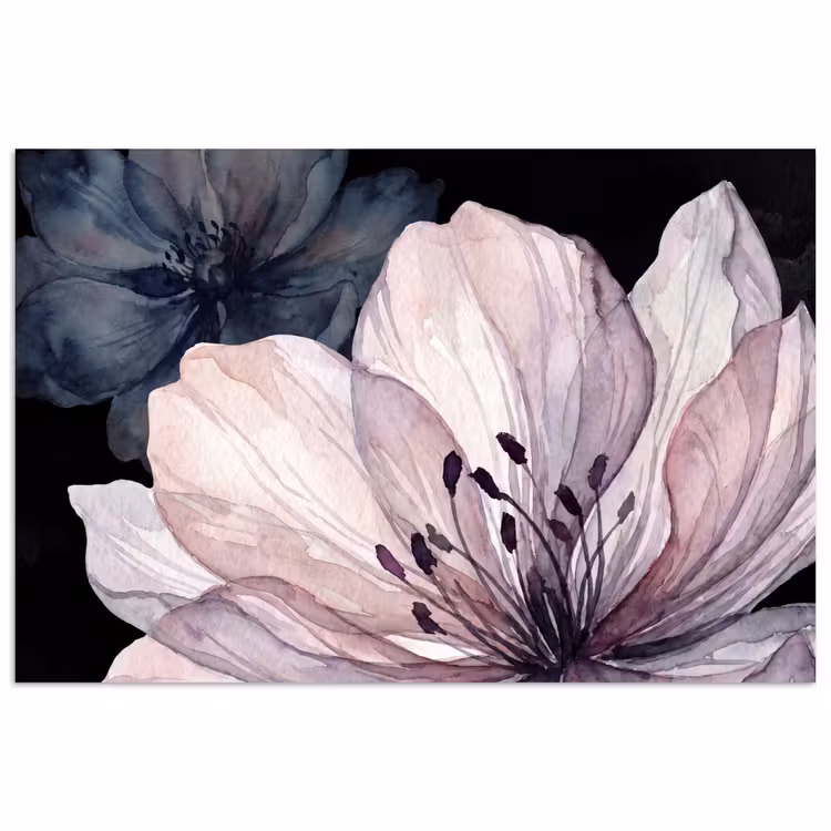 Poster - Bloemen - Aquarel - Modern - Roze - Donker — 1