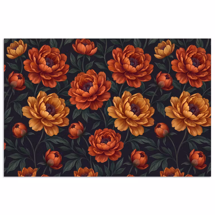 Poster - Bloemen - Bladeren - Natuur - Modern - Oranje — 1