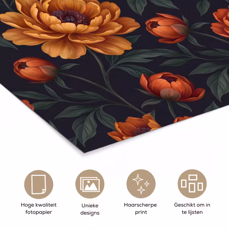 Poster - Bloemen - Bladeren - Natuur - Modern - Oranje — 5