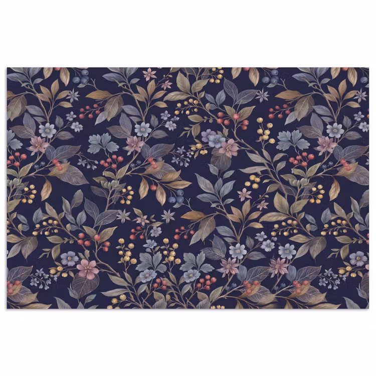 Poster - Bloemen - Bladeren - Patroon - Botanisch - Donkerblauw — 1