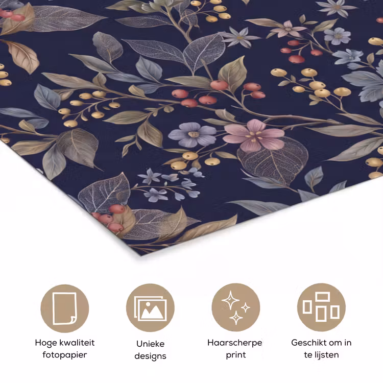 Poster - Bloemen - Bladeren - Patroon - Botanisch - Donkerblauw — 5