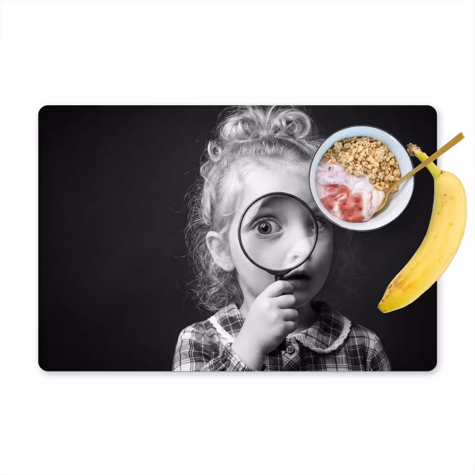 Placemat - 6 stuks - Kind - Vergrootglas - Portret - Zwart-wit — 1