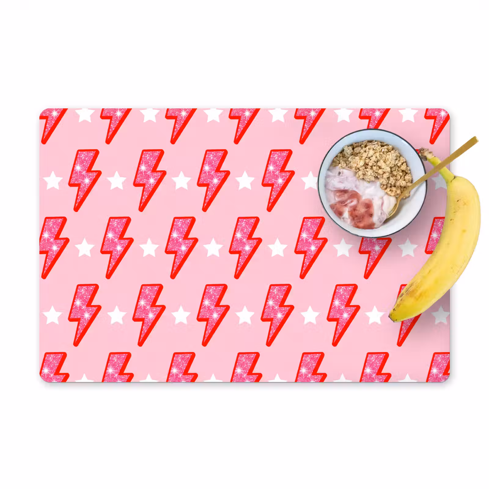 Placemat - 6 stuks - Patroon - Bliksem - Ster - Glitter - Roze — 1