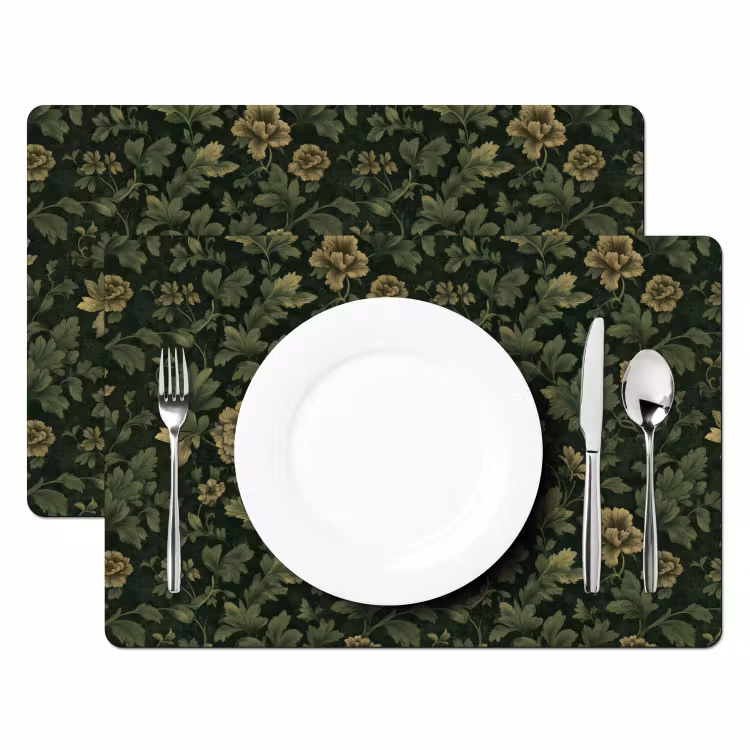 Placemat - 6 stuks - Donker - Groen - Goud - Botanisch — 2