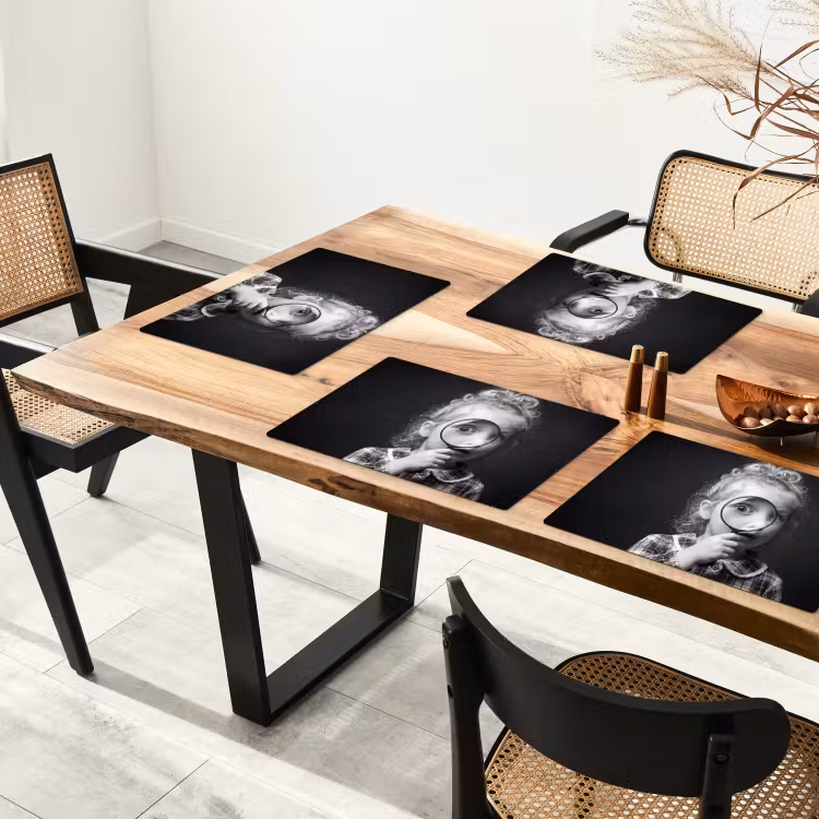 Placemat - 6 stuks - Kind - Vergrootglas - Portret - Zwart-wit — 5
