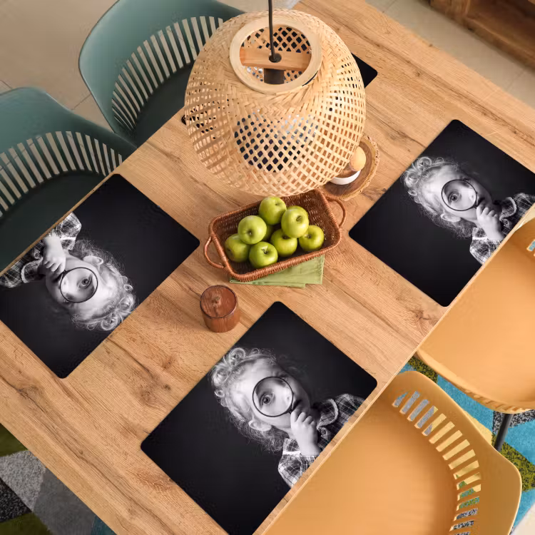 Placemat - 6 stuks - Kind - Vergrootglas - Portret - Zwart-wit — 6