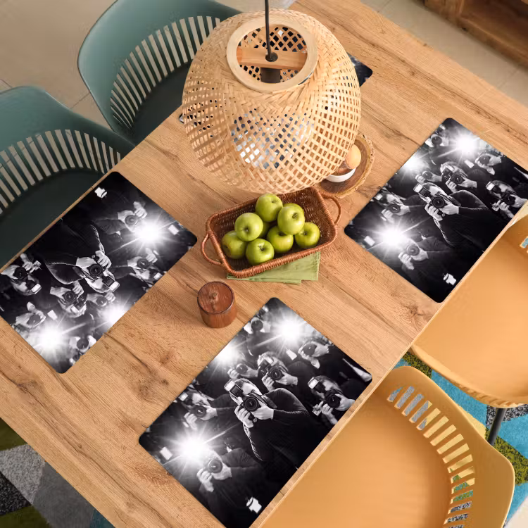 Placemat - 6 stuks - Mensen - Camera - Flitslicht - Zwart-wit - Media — 6