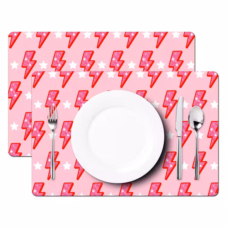 Placemat - 6 stuks - Patroon - Bliksem - Ster - Glitter - Roze — 2