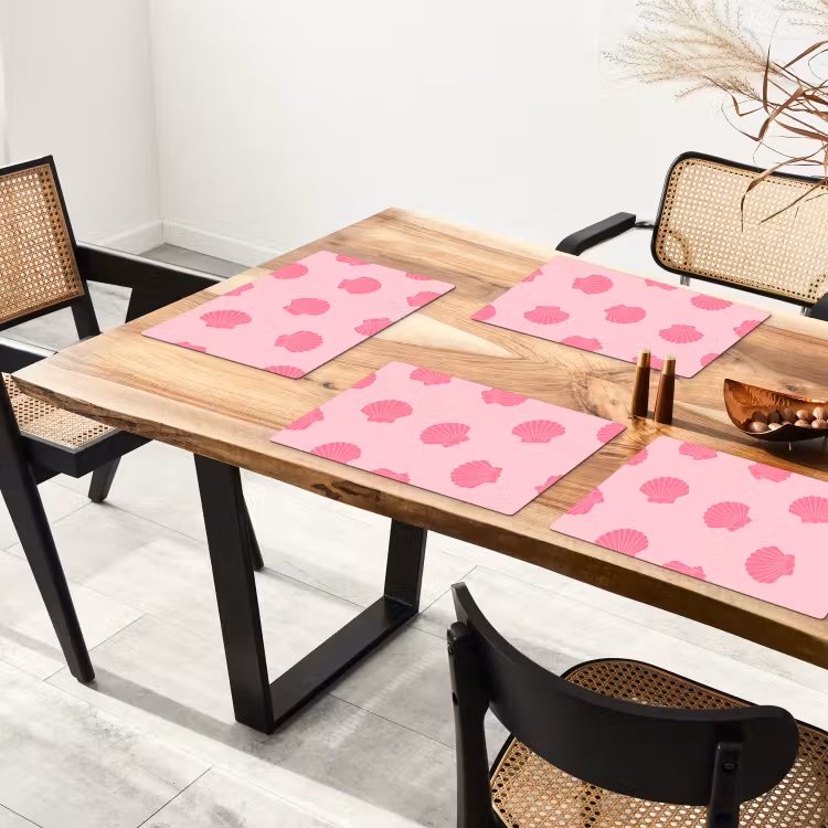 Placemat - 6 stuks - Schelp - Patroon - Zee - Modern - Roze — 5