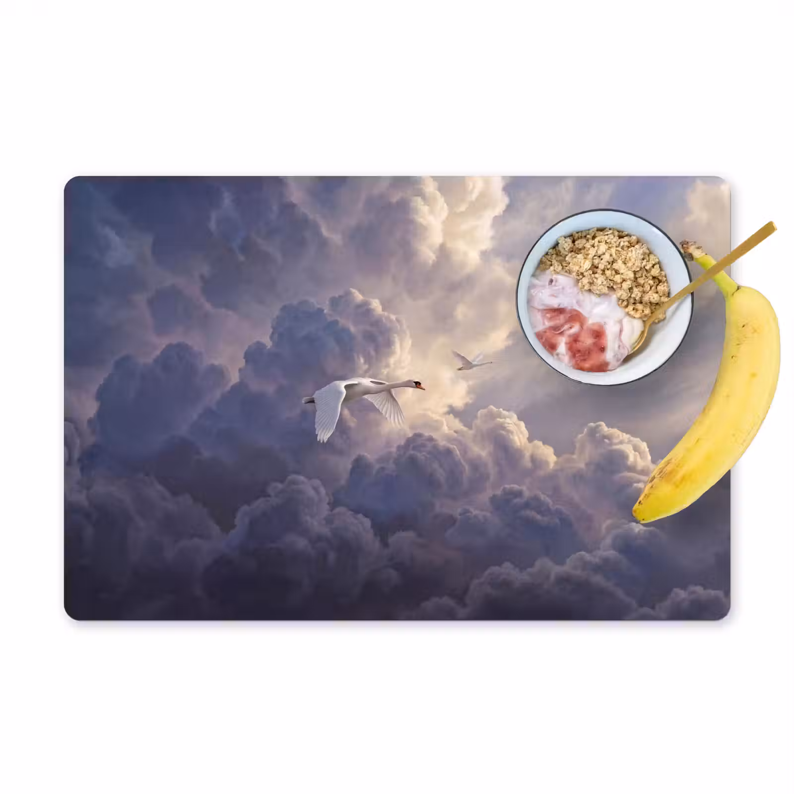 Placemat - 6 stuks - Vogel - Vliegend - Natuur - Wit - Wolken — 1