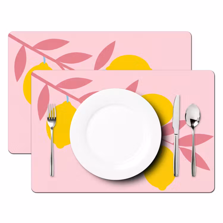 Placemat - 6 stuks - Fruit - Tak - Natuur - Abstract - Roze — 2