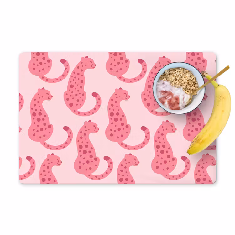Placemat - 6 stuks - Kat - Gevlekt - Dieren - Patroon - Roze — 1