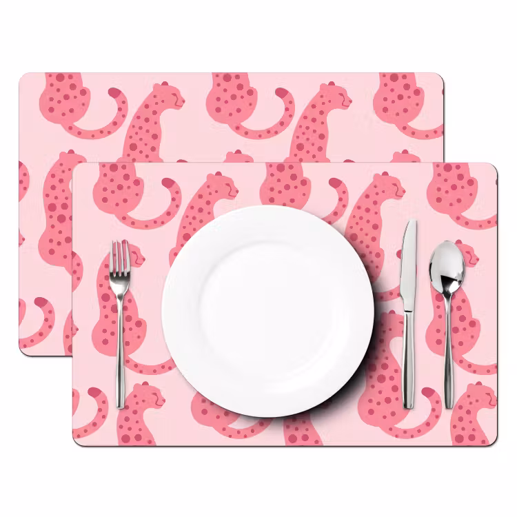 Placemat - 6 stuks - Kat - Gevlekt - Dieren - Patroon - Roze — 2