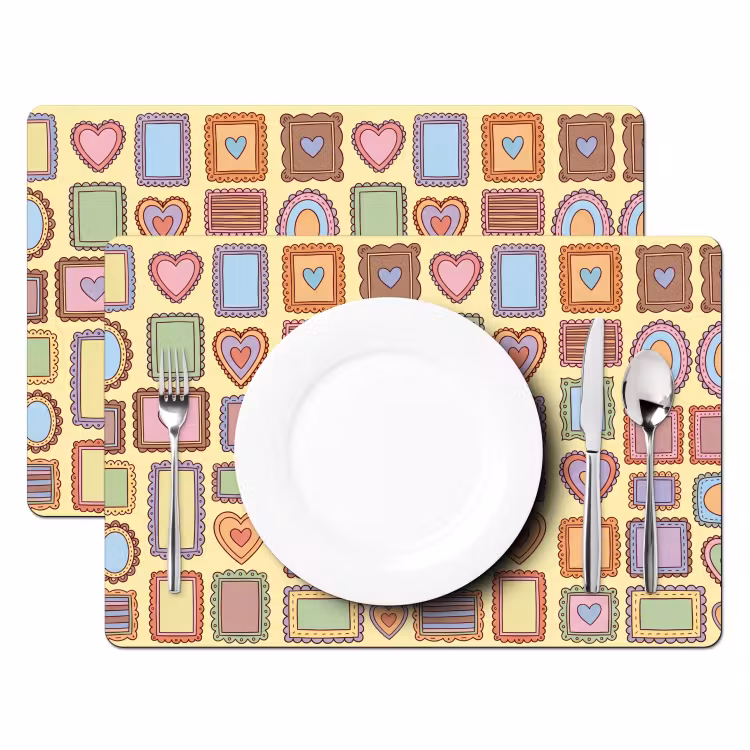 Placemat - 6 stuks - Lijst - Patroon - Hart - Speels - Kleurrijk — 2