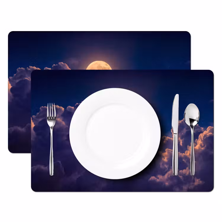 Placemat - 6 stuks - Maan - Wolken - Nacht - Oranje — 2