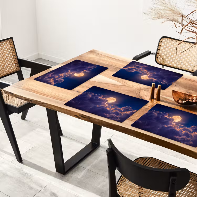 Placemat - 6 stuks - Maan - Wolken - Nacht - Oranje — 5