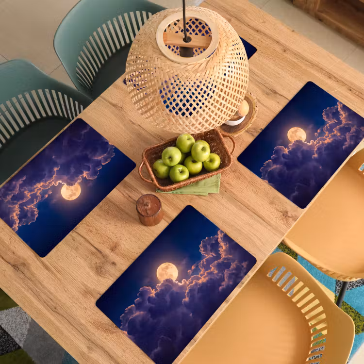 Placemat - 6 stuks - Maan - Wolken - Nacht - Oranje — 6