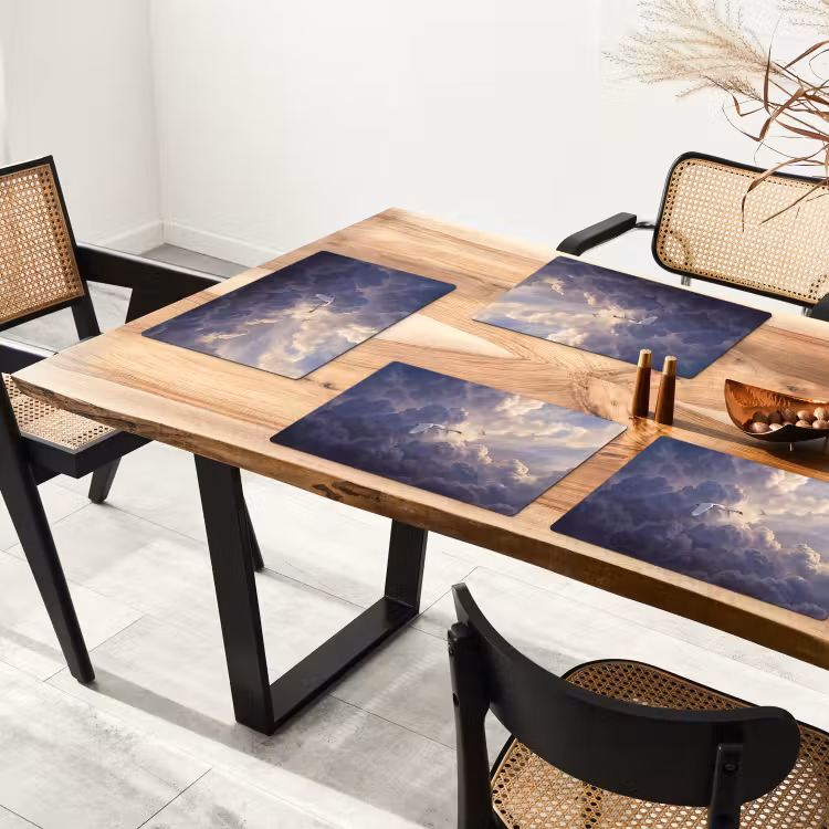 Placemat - 6 stuks - Vogel - Vliegend - Natuur - Wit - Wolken — 5