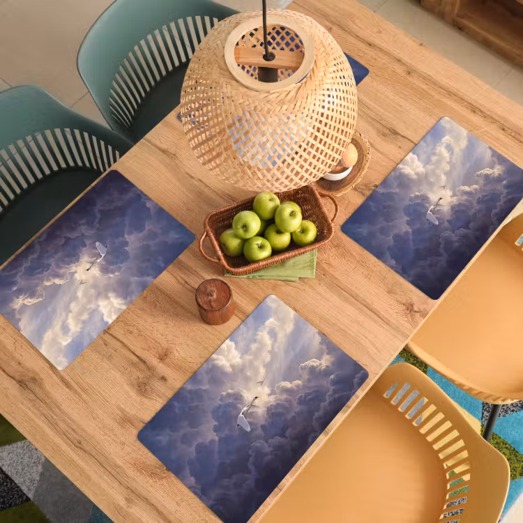Placemat - 6 stuks - Vogel - Vliegend - Natuur - Wit - Wolken — 6