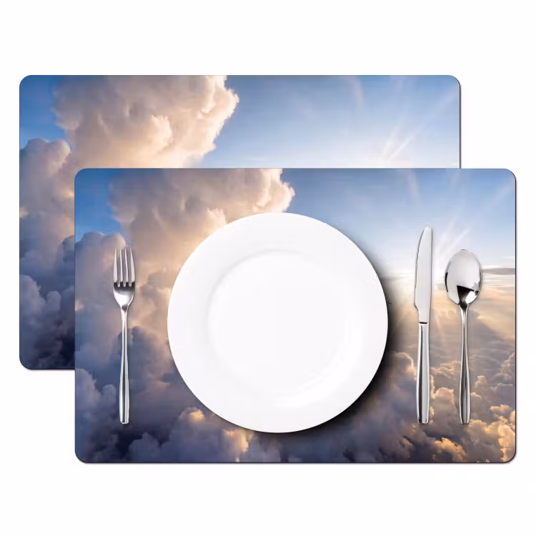 Placemat - 6 stuks - Wolken - Zonnestralen - Natuur - Wit — 2