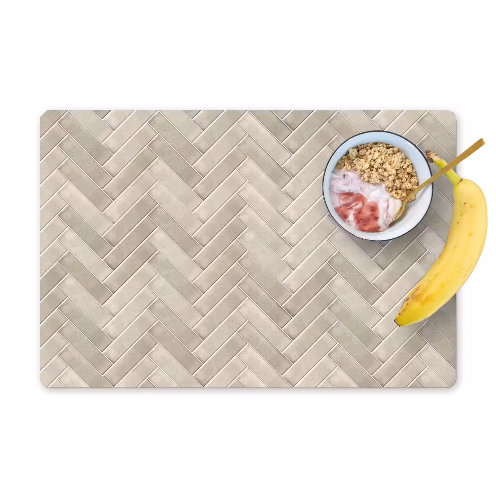 Placemat - 6 stuks - Visgraat - Wandtegel - Beige — 1