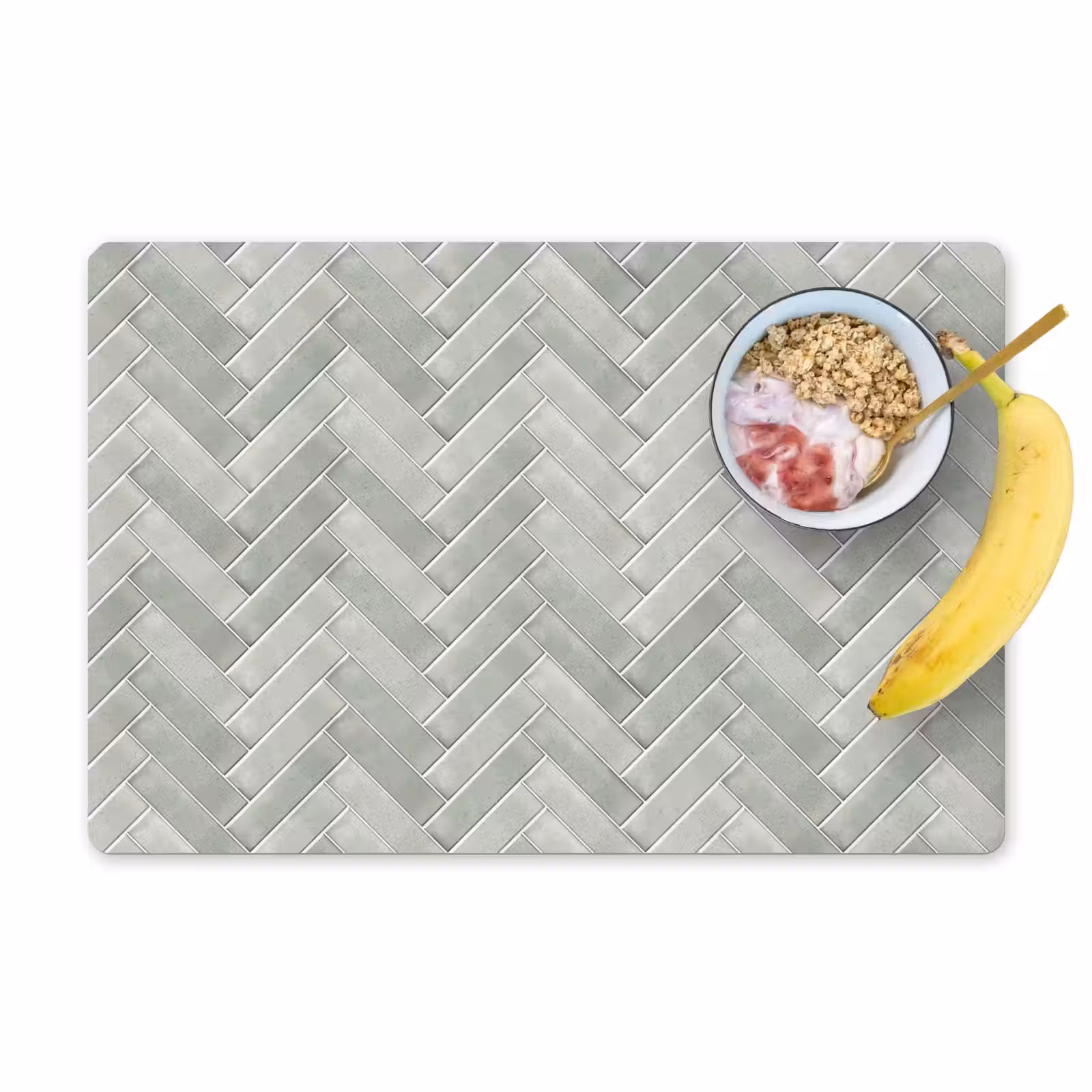 Placemat - 6 stuks - Visgraat - Wandtegel - Grijs — 1