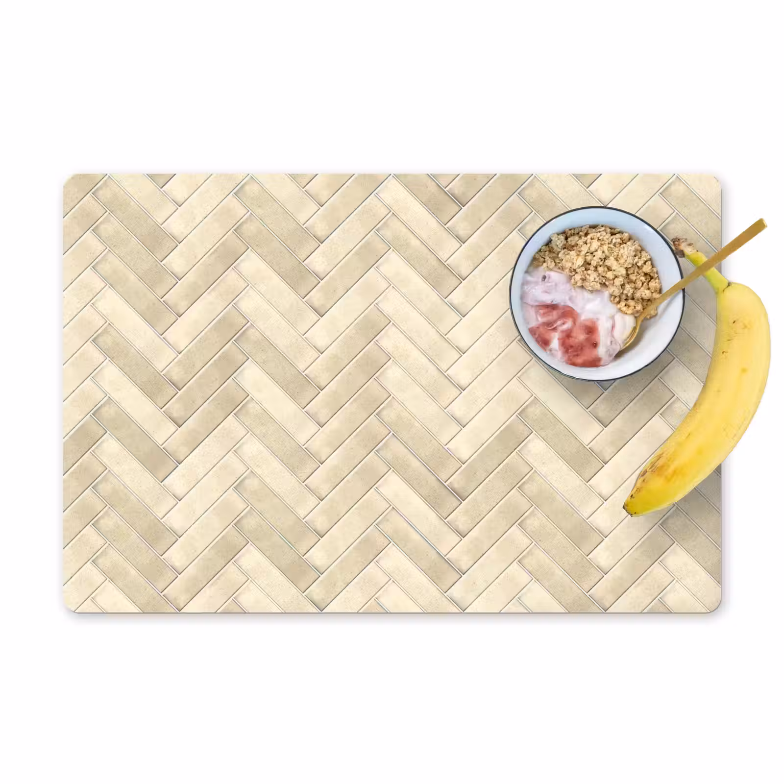 Placemat - 6 stuks - Visgraat - Wandtegel - Licht Beige — 1