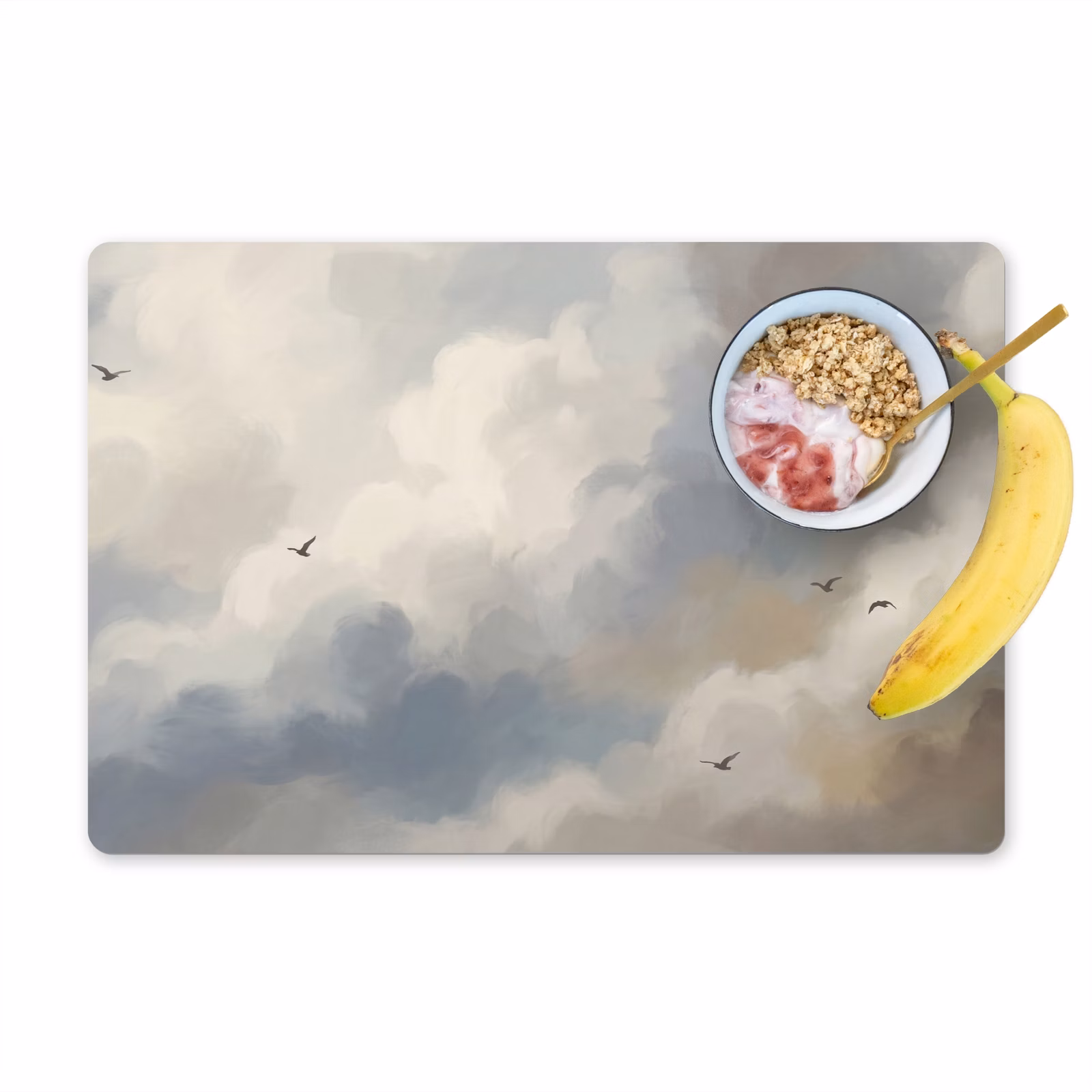Placemat - 6 stuks - Vogel - Wolken - Natuur - Modern - Grijs — 1